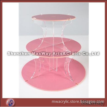 Pink Round Finely Designed Acrylic 3 Tiers Tower Cup Cake Display Stand Rack